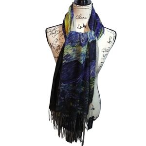 Kaleidoscope Elegant Starry Night Fringe Scarf Soft Wrap Art Artsy Size OS